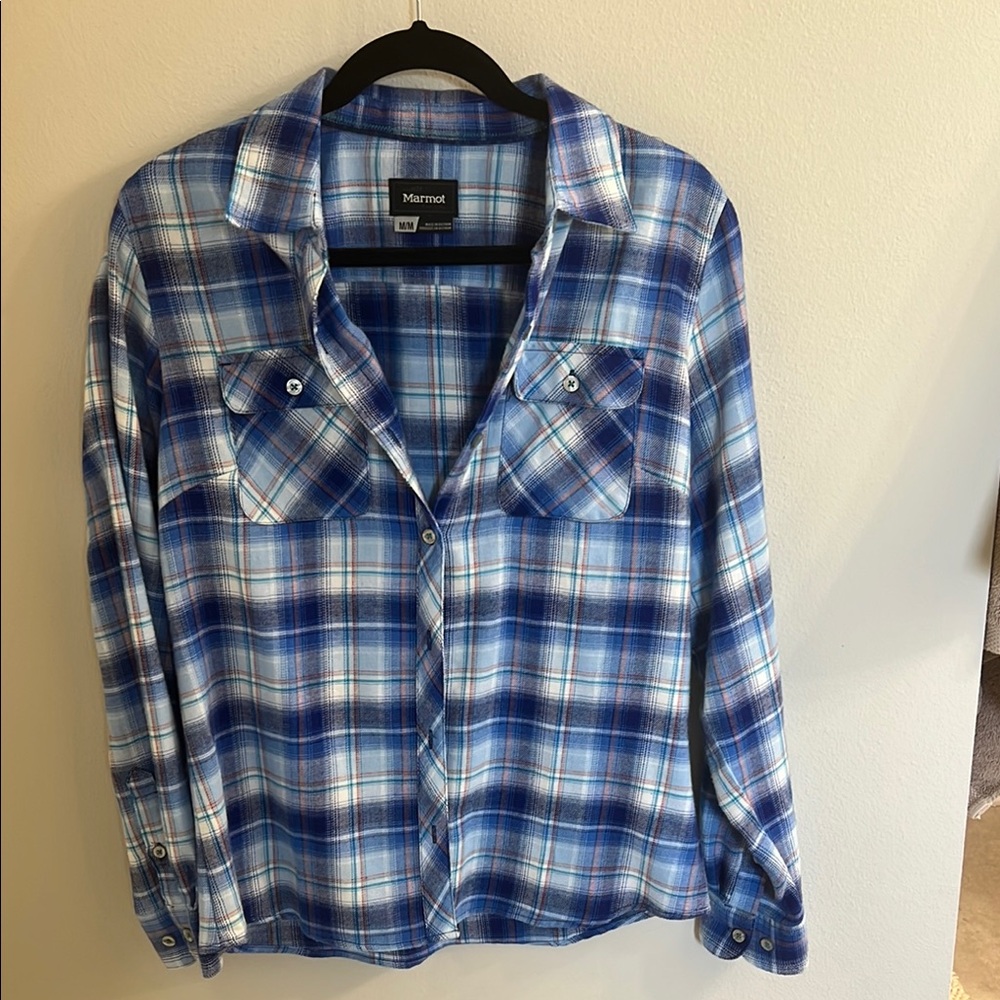 Marmot Women’s Casual Blue Plaid flannel